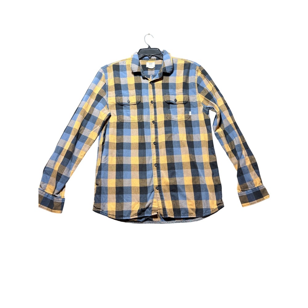 Vans Flannel Shirt Mens XL Blue Yellow Excellent Condition Plaid Long Sleeve‎